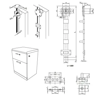Central lock 851N L600mm, Ø19x22mm 8mm, lateral lock, nickel plated