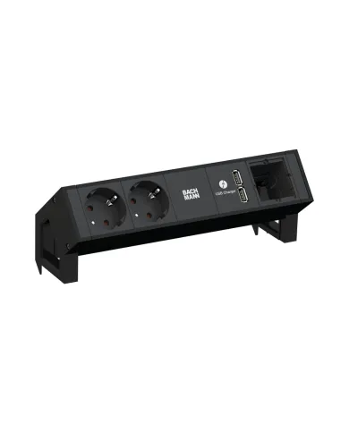 Power distributing unit DESK2 2xCEE7/3, 1 double USB charger, 1 custom module, L200mm GST18, black