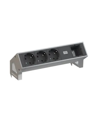 Power distributing unit DESK2 3xCEE7/3, 1 custom module, L200mm GST18, stainless steel