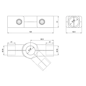 2-way connector, adjustable angle, for Ø25mm tube, chrome