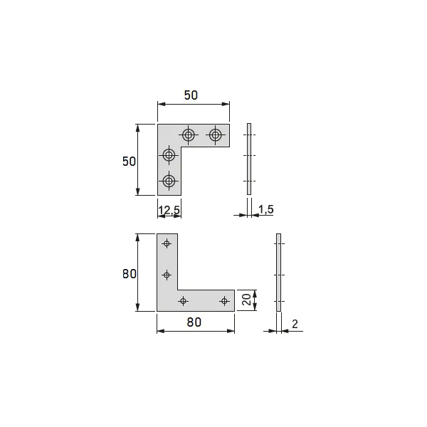Corner fixing plate 80x80mm