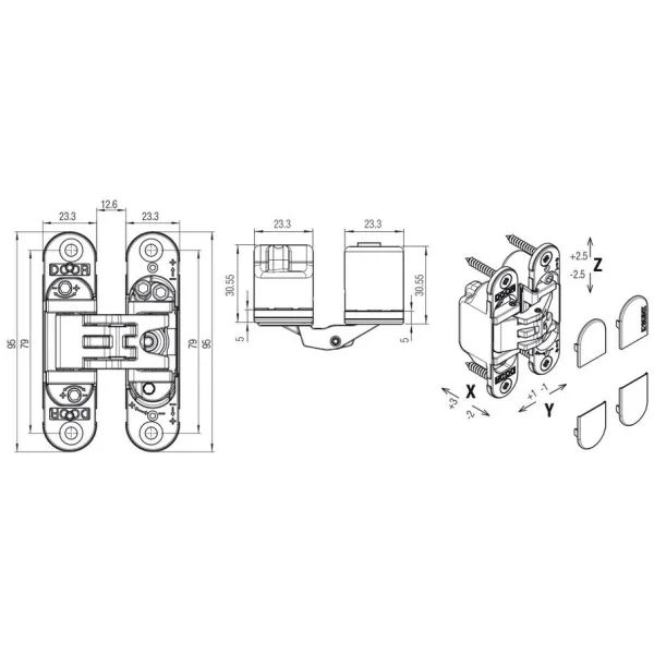 Door hinge KUBICA 62 HD matt chrome