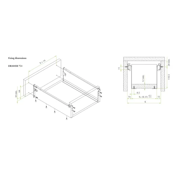 Drawer sides METALBOX L350mm H85mm white RAL9010
