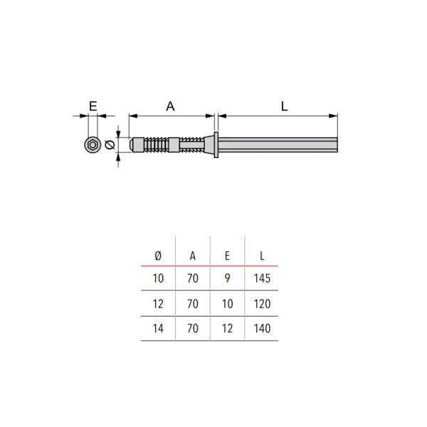 Shelf support, hidden, Ø14mm L145mm