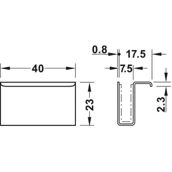 Counterpiece with handle, For magnetic pressure catch, glass door, height 23mm