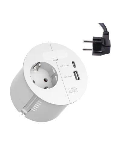 Rozečių blokas LOOP IN CHARGE 1xCEE7/3+1xUSB A/C 22W, 1 laidui, baltas, laidas L2000