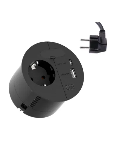 Rozečių blokas LOOP IN CHARGE 1xCEE7/3+1xUSB A/C 22W, 1 laidui, juodas, laidas L2000