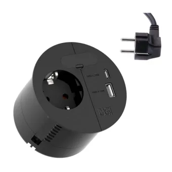 Rozečių blokas LOOP IN CHARGE 1xCEE7/3+1xUSB A/C 22W, 1 laidui, juodas, laidas L2000