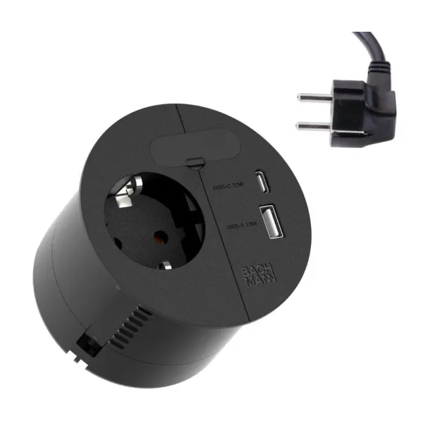 LOOP IN CHARGE socket outlet USB A/C angled plug, black