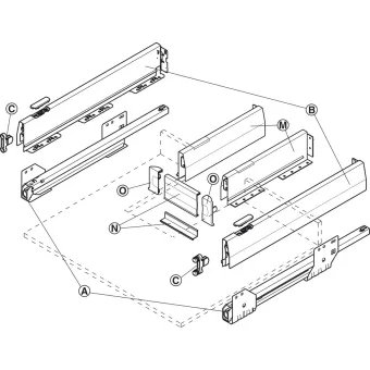 Drawer side runner system, Häfele Matrix Box P35, drawer side height 92mm, load bearing capacity 35kg