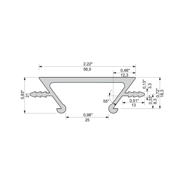 Aluminium handle, recessed, with gasket, from profile P-A33