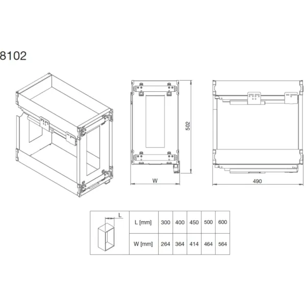 Ištraukiamas Cargo krepšys Hyper 8102, metalinis, MP300mm, pilno ištraukimo, su švelniu uždarymu, antracitas