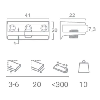 Glass shelf support, 5-6mm, chrome