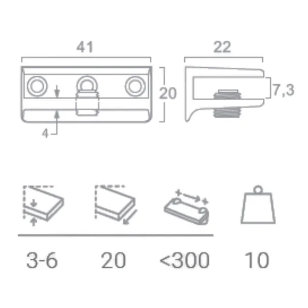 Glass shelf support, 5-6mm, chrome