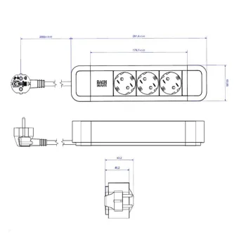 3-way power strip PRIMO 2, 3xCEE7/3, with supply cable L2000mm