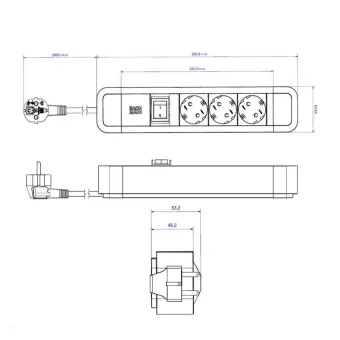 3-way power strip PRIMO 2, 3xCEE7/3, with switch, with supply cable L2000mm
