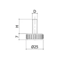 Adjustment feet with fixed stem and knurled Ø20mm flat base, M8x24mm, H32mm, SW5, black
