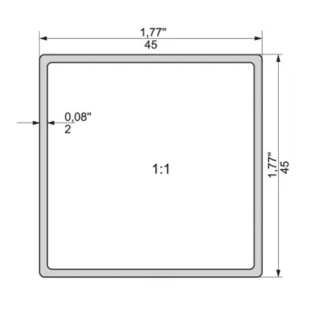 Profilis aliuminio 45x45x2mm, L3500mm
