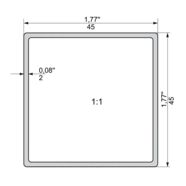Profilis aliuminio 45x45x2mm, L3500mm