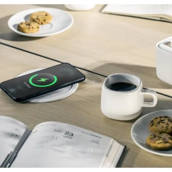 Pull-out power socket Ø120mm, 4xSchuko, 2xUSB, 2xRJ45, 5W wireless charger, cable L1.5m, black