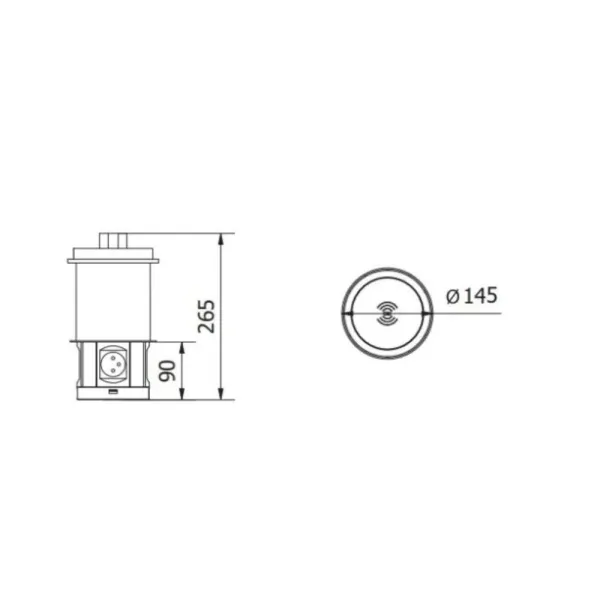 Pull-out power socket Ø120mm, 4xSchuko, 2xUSB, 2xRJ45, 5W wireless charger, cable L1.5m, black