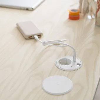 Rozečių blokas PowerDot 16, 1xF, 2xUSB-C krovikliai, 1 kanalas laidui, laidas L1500, balta