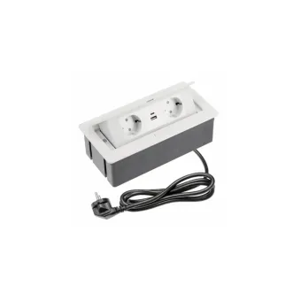Rozečių blokas SOFT 2xschuko, dvigubas USB kroviklis, baltas, laidas L1500