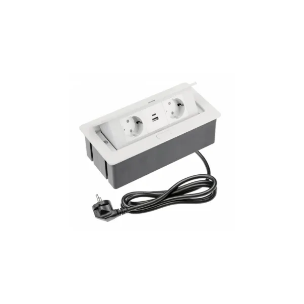 Power distributing unit SOFT 2xSchuko, double USB charger, aluminum, cable L1500mm
