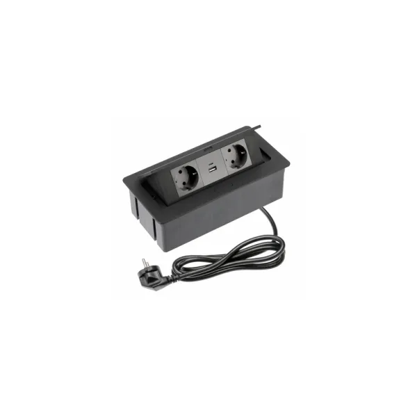 Power distributing unit SOFT 2xSchuko, double USB charger, aluminum, cable L1500mm