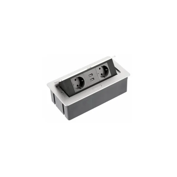 Power distributing unit SOFT 2xSchuko, double USB charger, aluminum, cable L1500mm