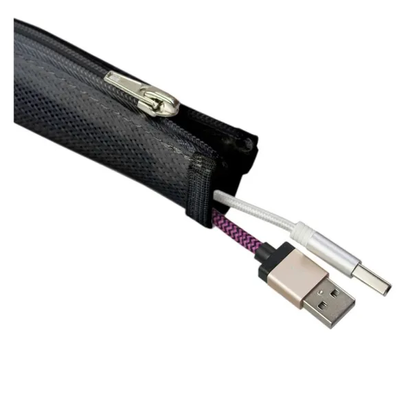 Cable Cover Ø 20 mm, plaited cable sock with zipper, 1.5 m, black