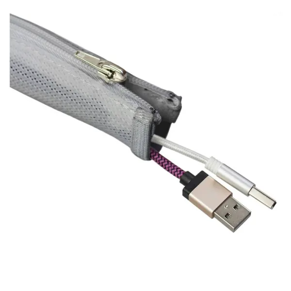 Cable Cover Ø 20 mm, plaited cable sock with zipper, 1.5 m, grey