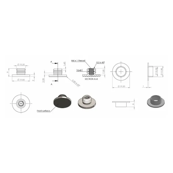 Fixing cap, for hinge "Easy", M6, 20x9mm, stainless steel, black