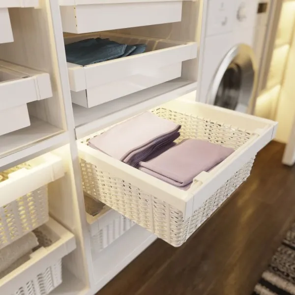Drawer with rattan basket W800mm with soft closing, white