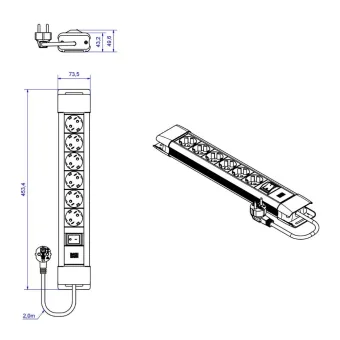 Rozečių blokas CONNECTUS 6xCEE7/3, su jungikliu, laidas L2000mm