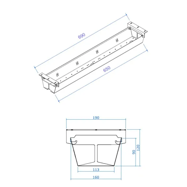 Cable tray VOLLI-S, folding, L-645 mm, black