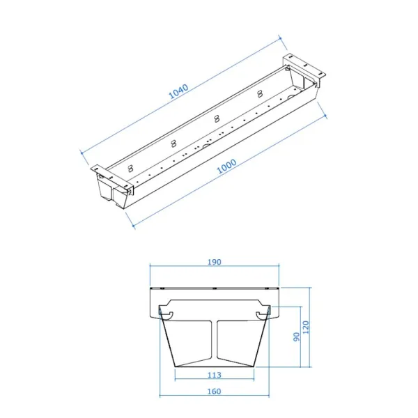 Cable tray VOLLI-L, folding, L-1040 mm, gray