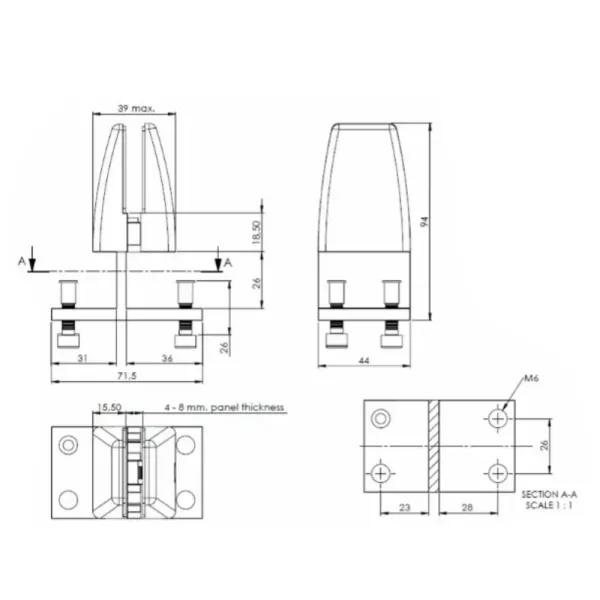Partition panel clamp BACK TO BACK 4-8mm white