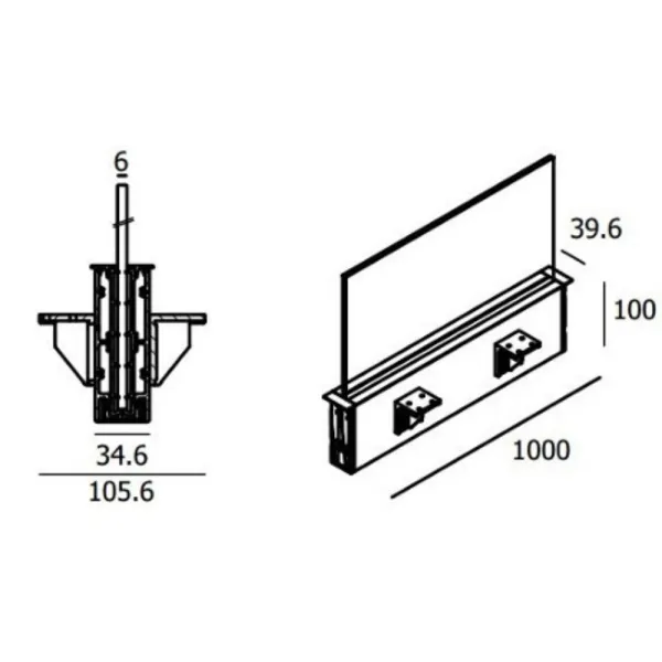 Glass panel holder L1000mm black