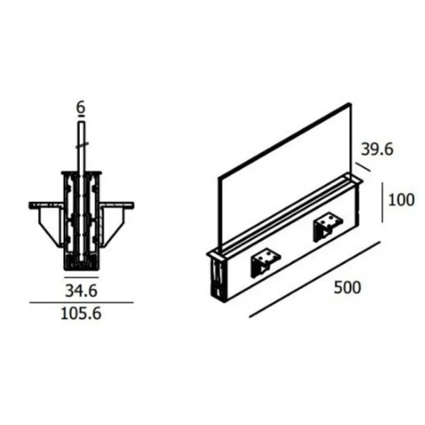 Glass panel holder L500mm black