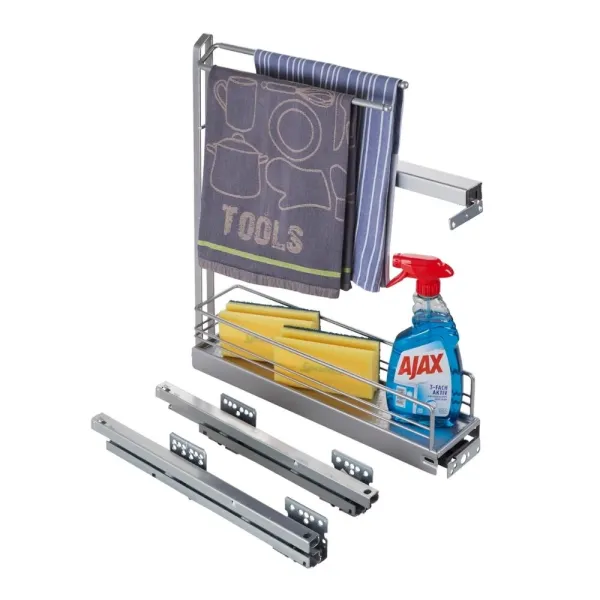Pull-out No.15, with towel rails, for base unit, mounted on right, full extension with self-soft closing, 150mm, Classic, grey