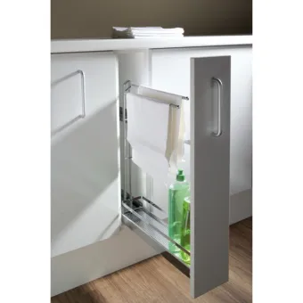Pull-out No.15, with towel rails, for base unit, mounted on right, full extension with self-soft closing, 150mm, Style, chrome