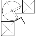 Three quarter circle carousel fitting, Häfele, for corner cabinets, with baskets/shelves