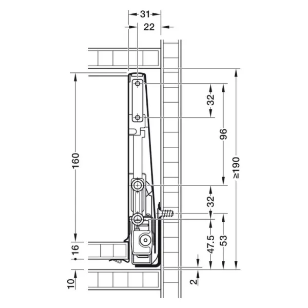 Stalčių šonai Matrix Box P Plus, H180mm, L550mm, 70kg, pilka metallic