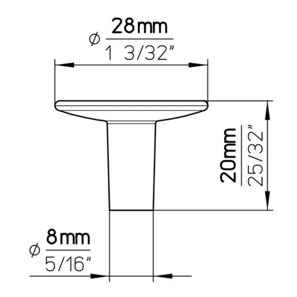 Taškinė rankenėlė D28mm H20mm nerūdijančio plieno