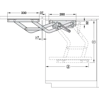 Shelf lifting mechanism, 8kg, W300-568mm, 2 springs