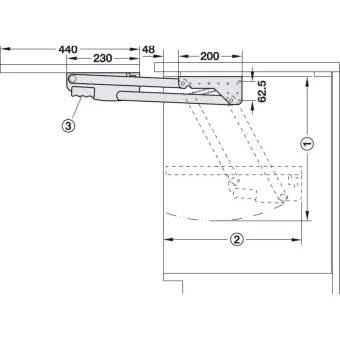 Shelf lifting mechanism, 8kg, min. W375mm, 2 springs