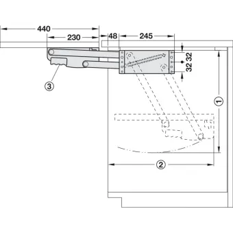 Shelf lifting mechanism, 8kg, W410-570mm, 2 springs