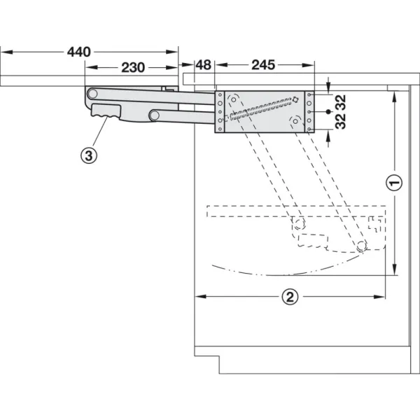Mechanizmas lentynos pakėlimui, 8kg, P410-570mm, 2 spyruoklės
