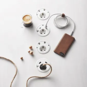 Rozečių blokas PowerDot 1xF, 2xUSB-A krovikliai, 1 kanalas laidui, laidas L1500mm, baltas